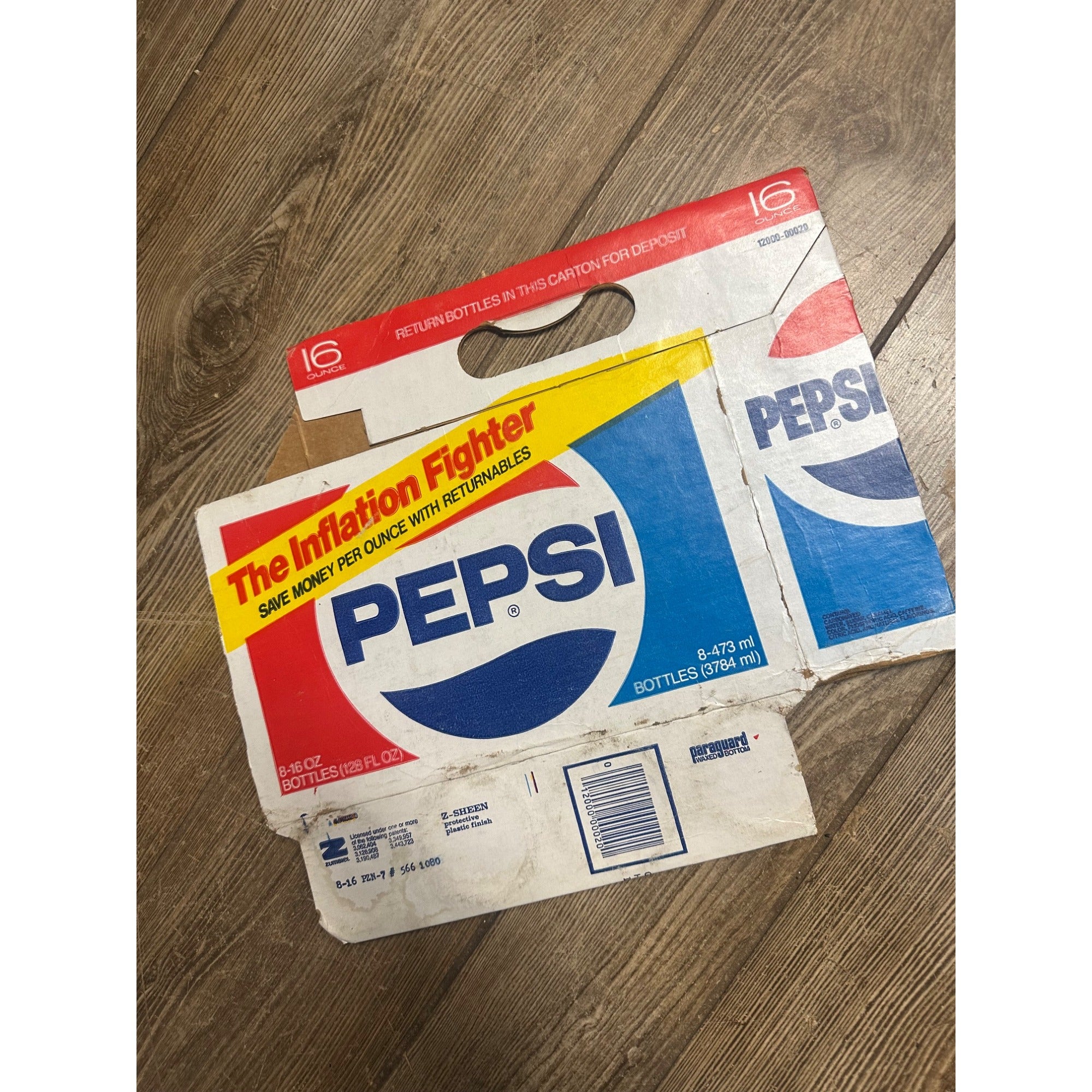 Pepsi  Cardboard Carrier Eight Pack Carton Bottle 16oz Vintage Inflation Fighter