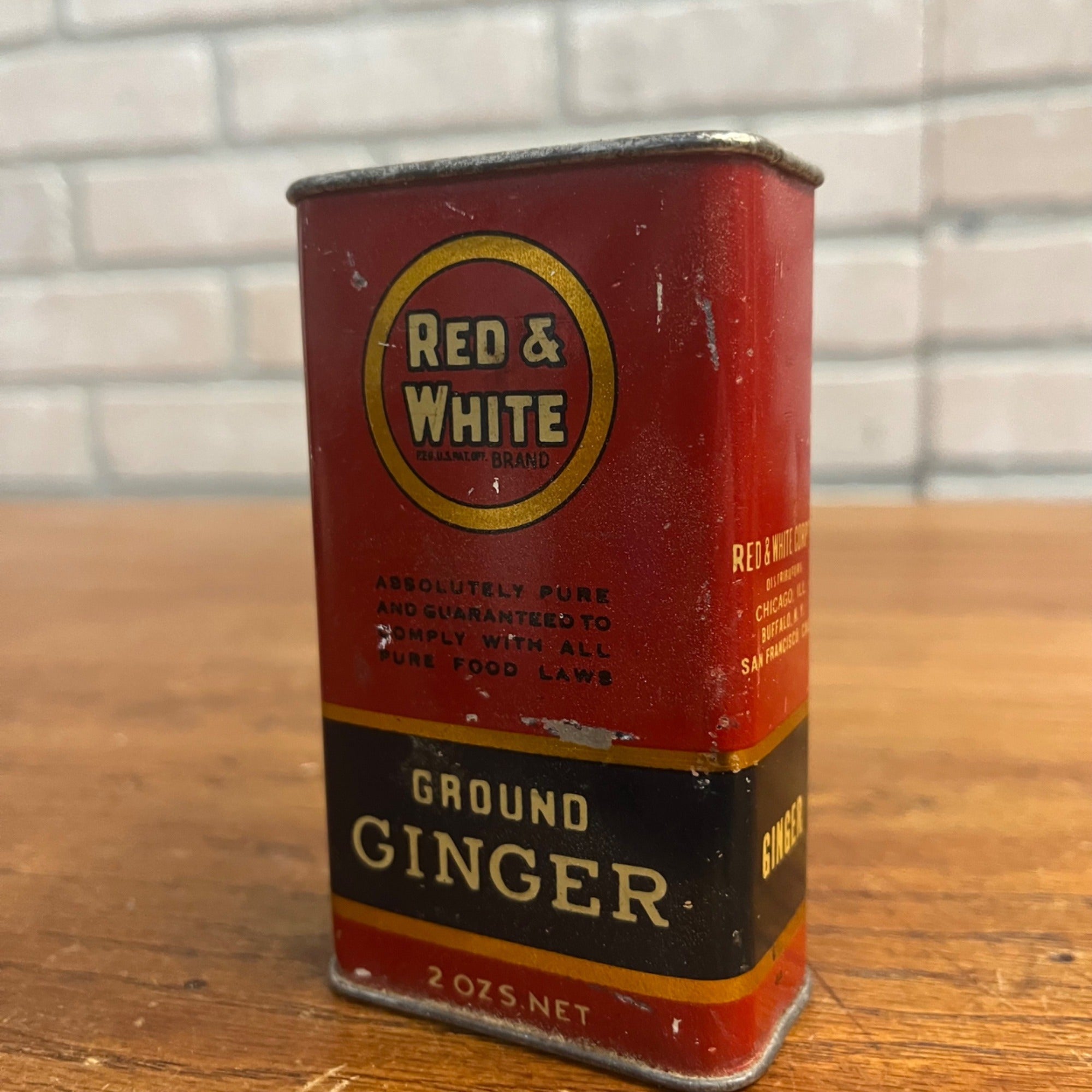 Vintage Red & White Ginger Chicago Buffalo NY Spice Tin Kitchen