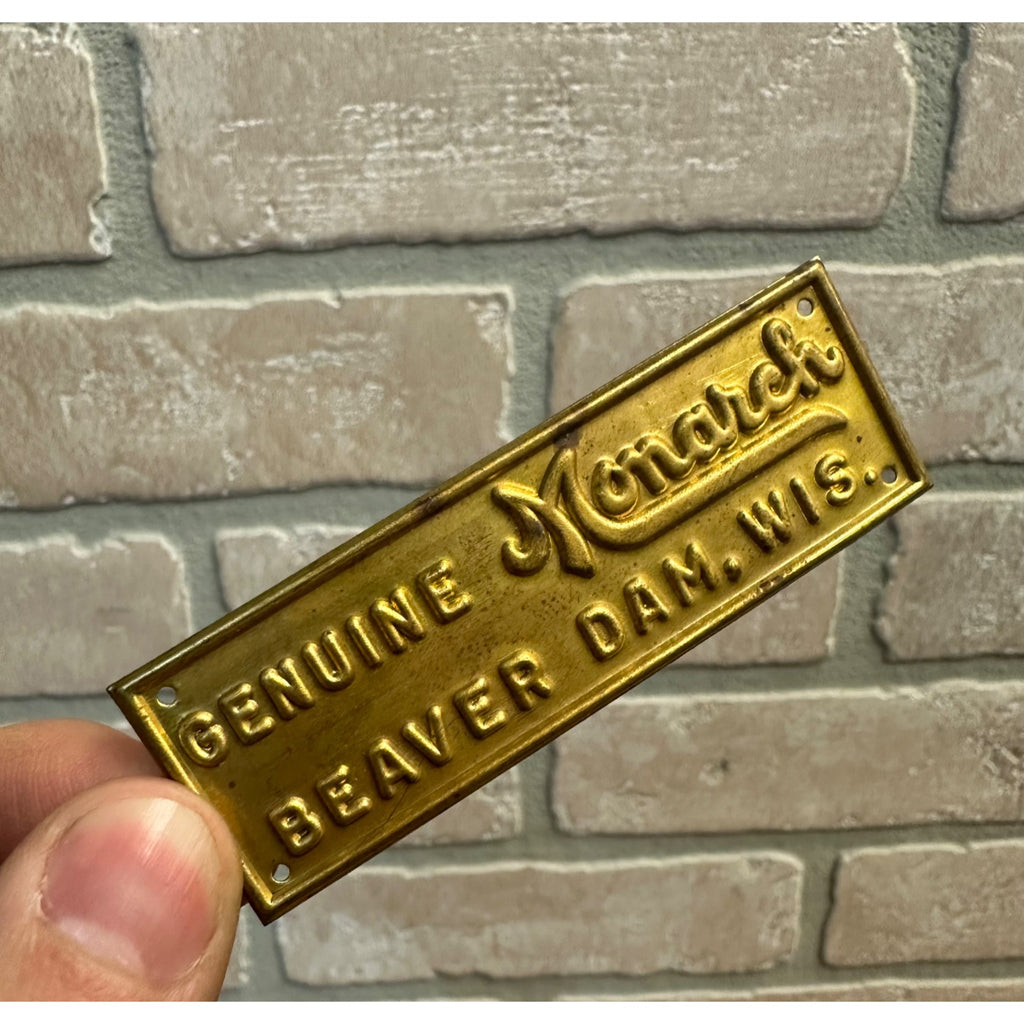 Vintage Genuine Monarch Beaver Dam Range Stove Wisconsin Brass Tag Sign