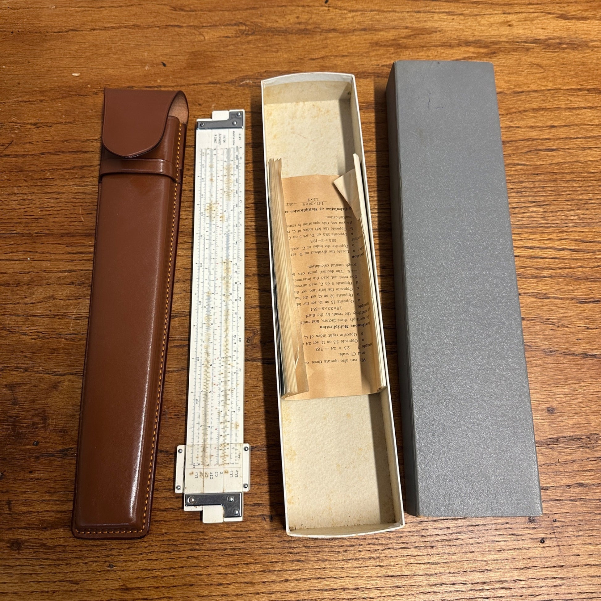 Vintage Slide Rule Sans & Streiffe No. 311 w/Leather Case Japan