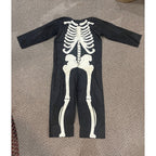 Vintage 1920s-30s Child's Skeleton Halloween Costume Black Cloth w Painted Bones
