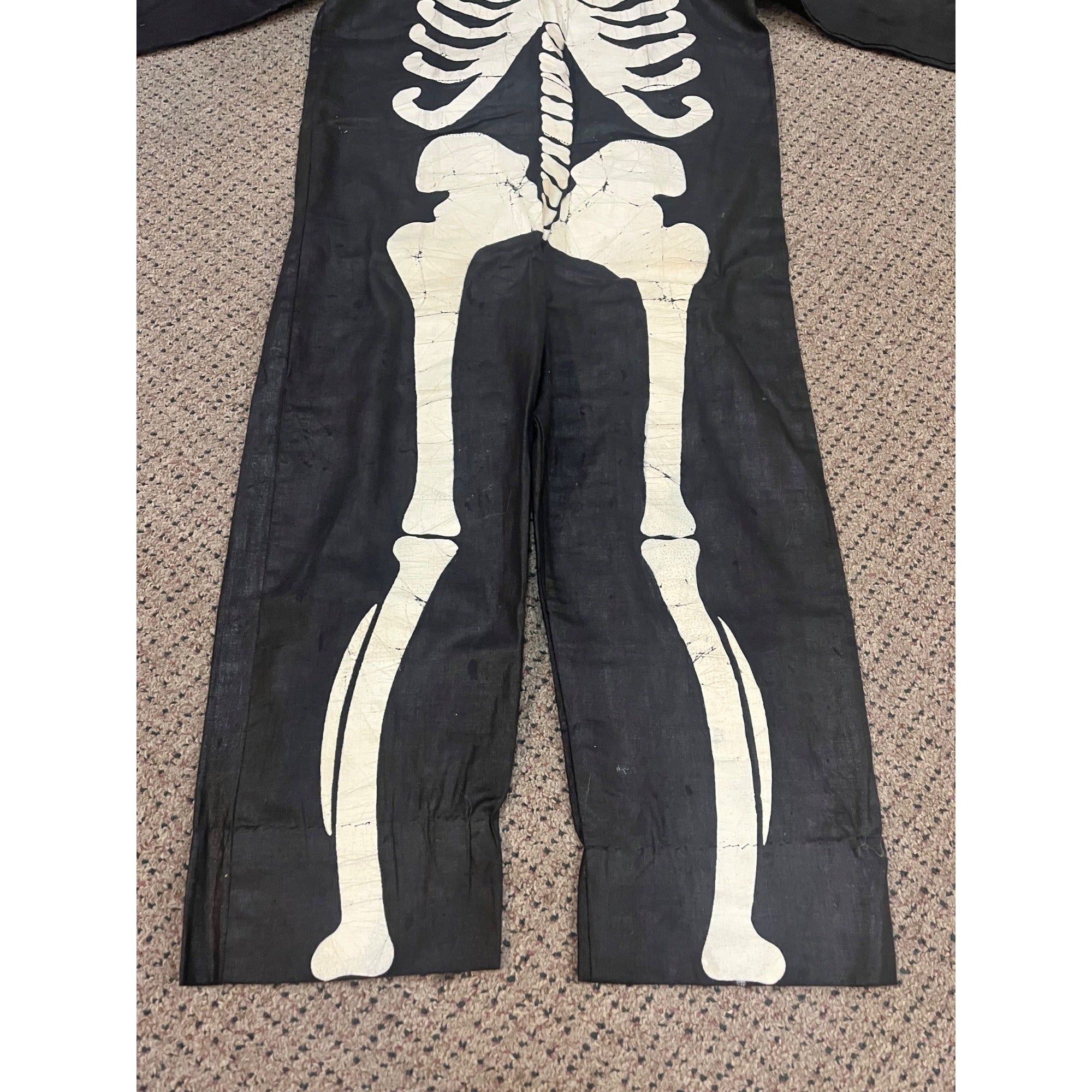 Vintage 1920s-30s Child's Skeleton Halloween Costume Black Cloth w Painted Bones