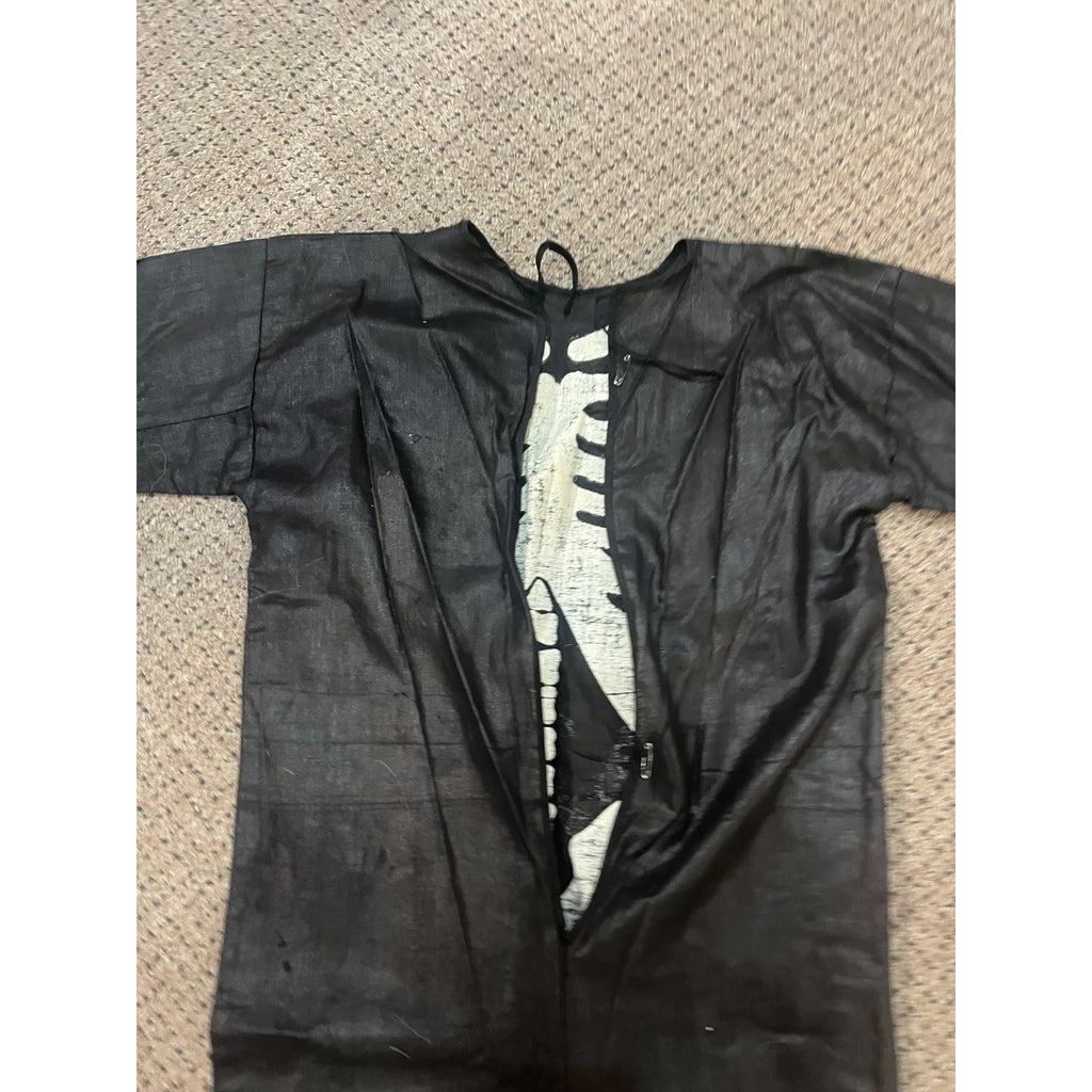 Vintage 1920s-30s Child's Skeleton Halloween Costume Black Cloth w Painted Bones