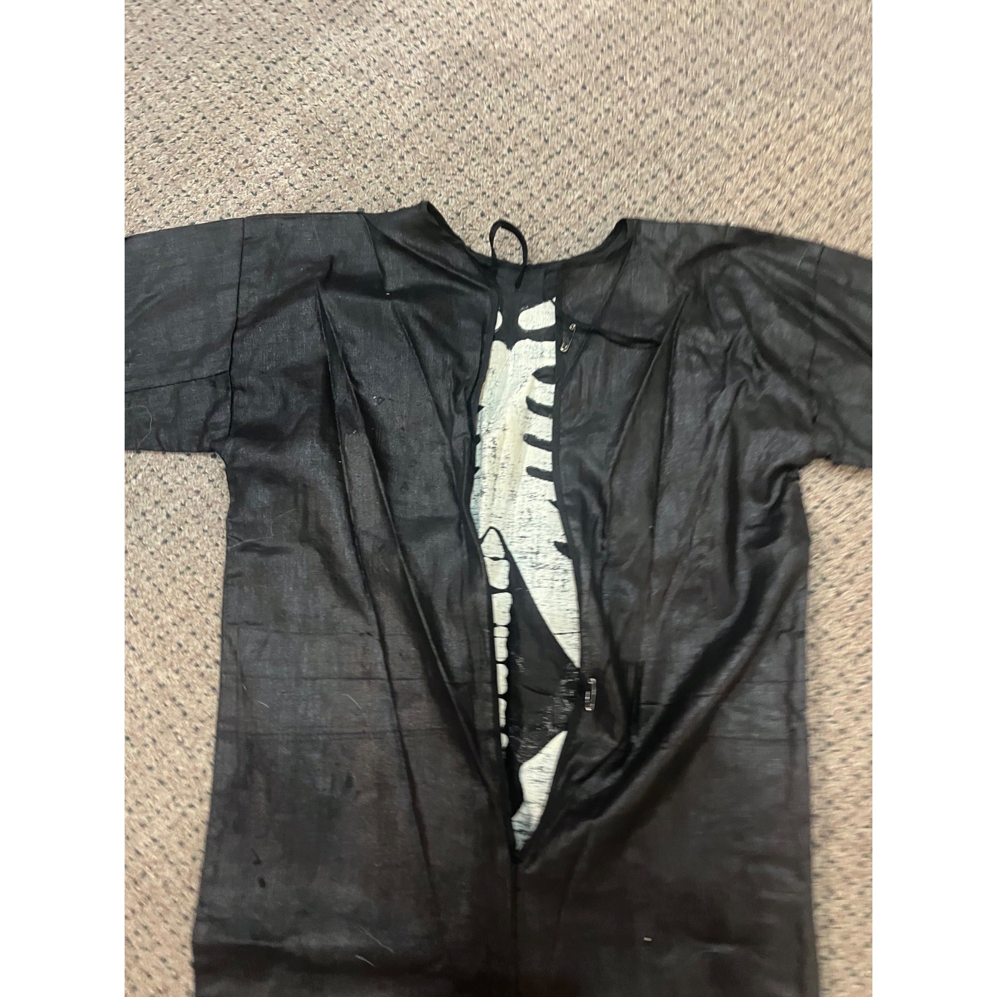 Vintage 1920s-30s Child's Skeleton Halloween Costume Black Cloth w Painted Bones