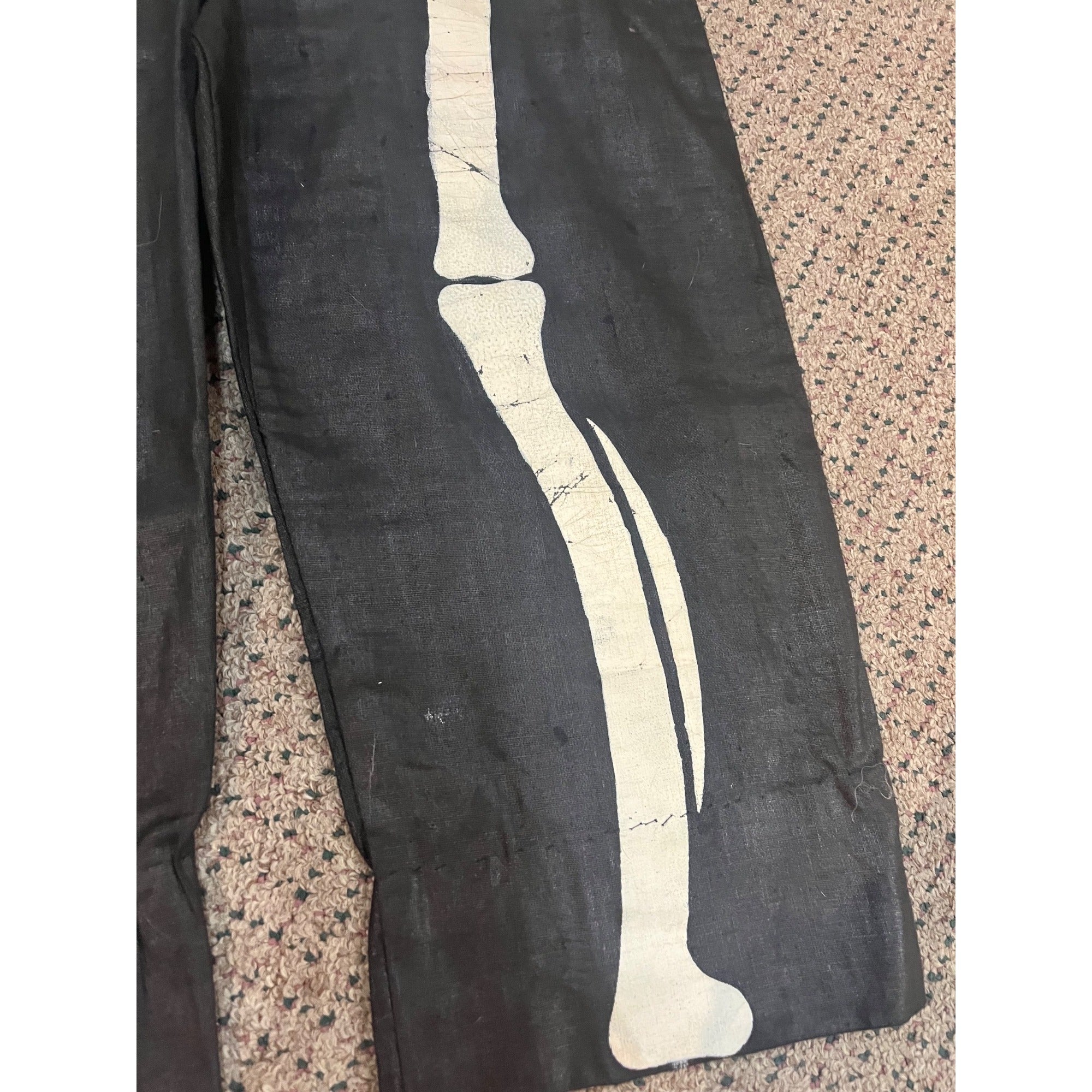 Vintage 1920s-30s Child's Skeleton Halloween Costume Black Cloth w Painted Bones