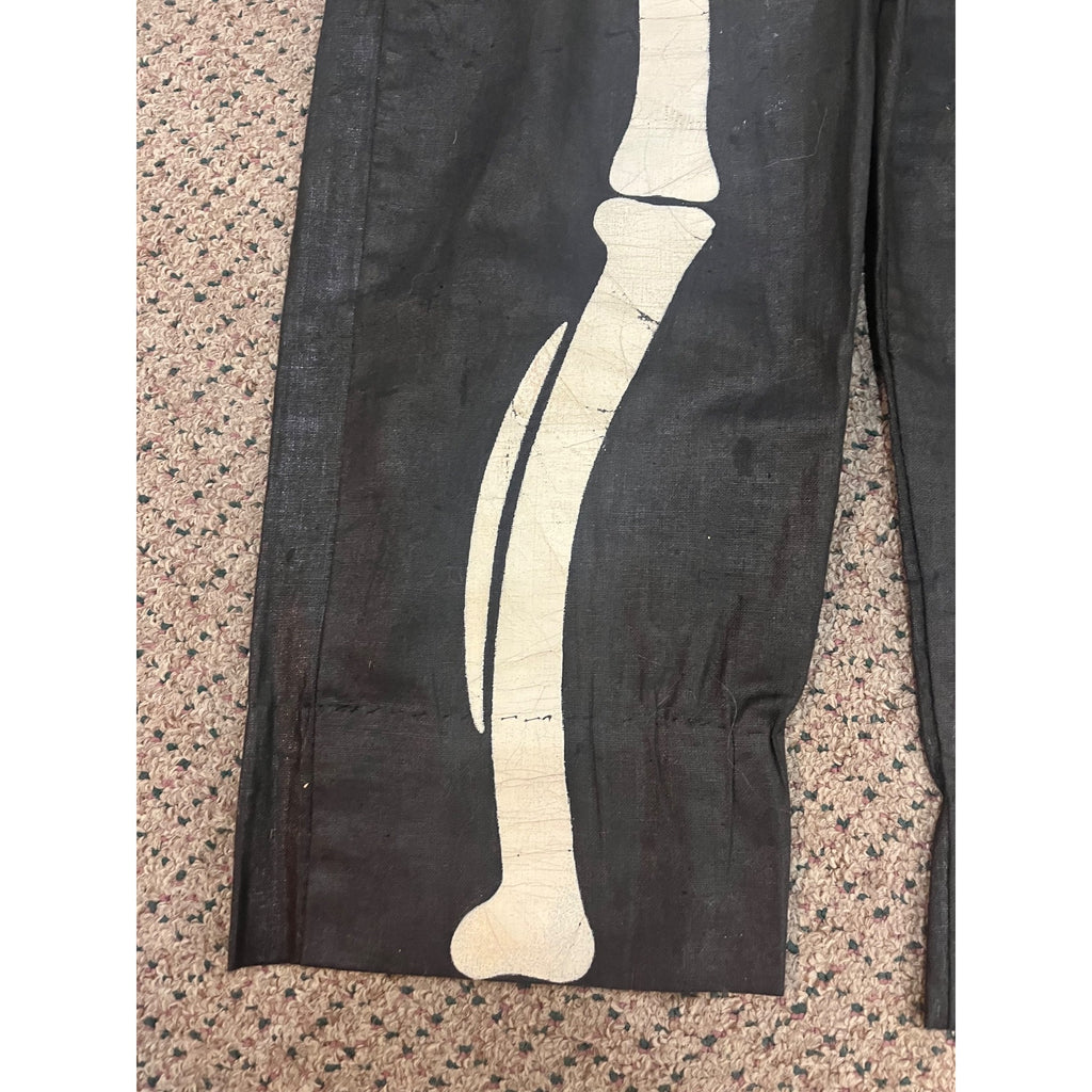 Vintage 1920s-30s Child's Skeleton Halloween Costume Black Cloth w Painted Bones