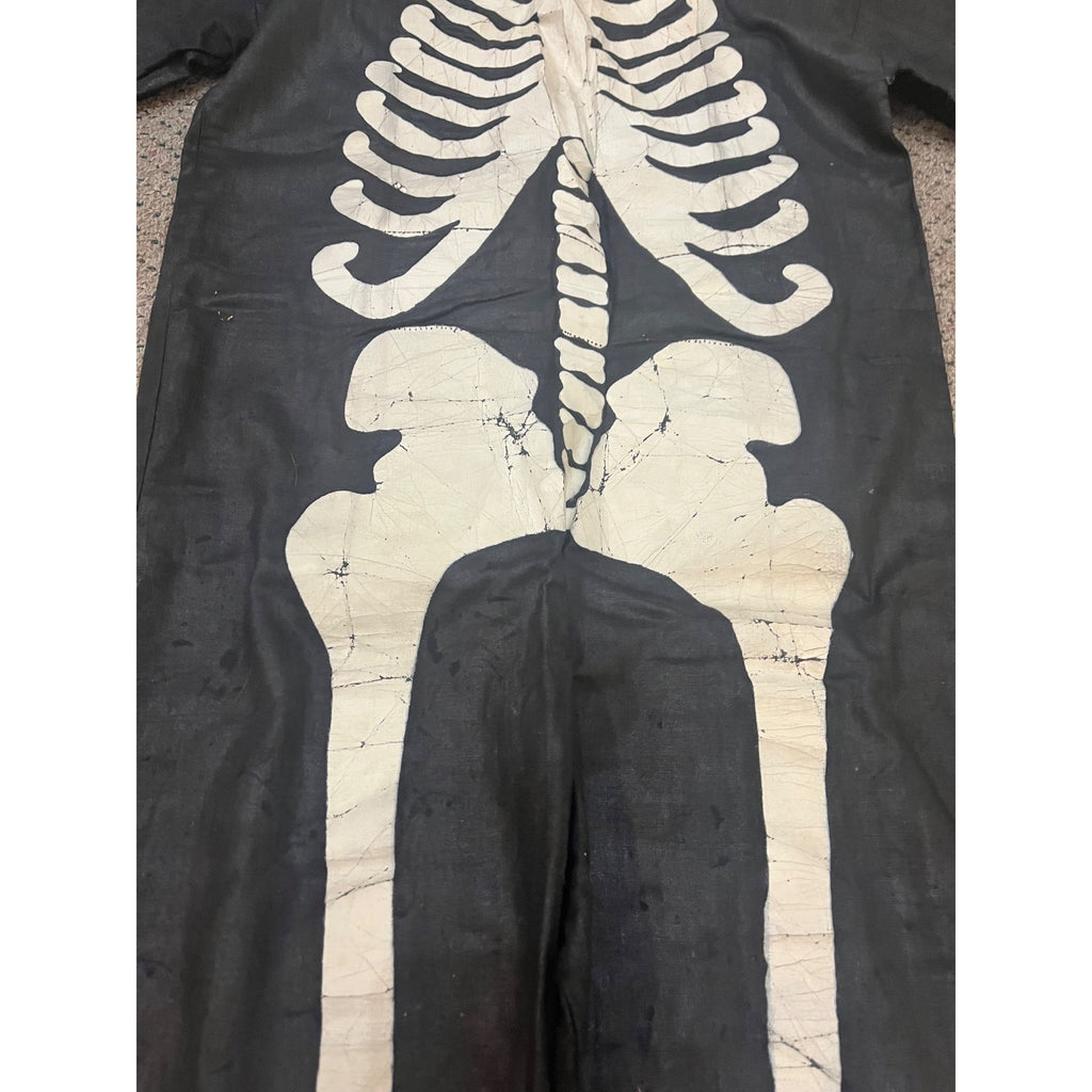 Vintage 1920s-30s Child's Skeleton Halloween Costume Black Cloth w Painted Bones