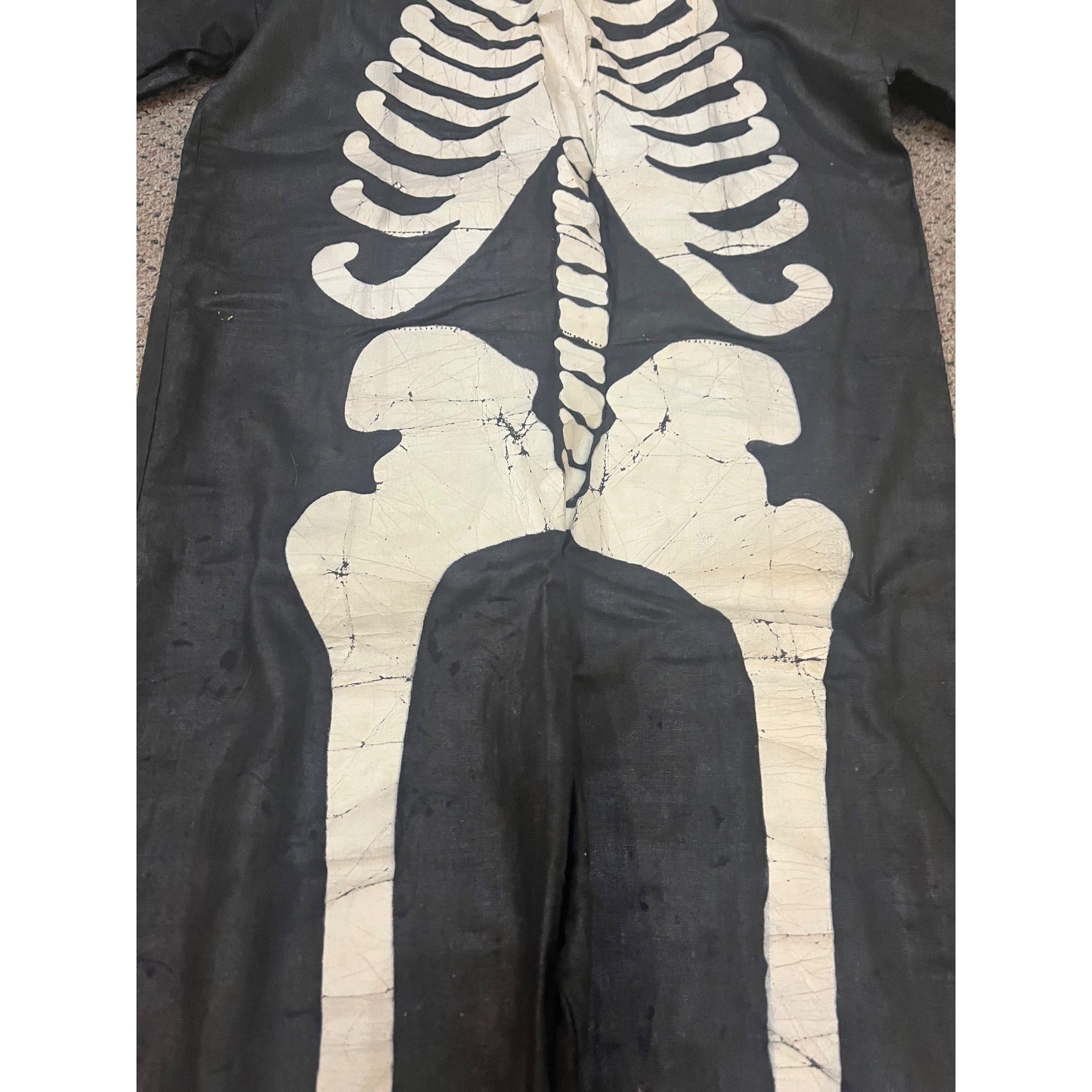 Vintage 1920s-30s Child's Skeleton Halloween Costume Black Cloth w Painted Bones