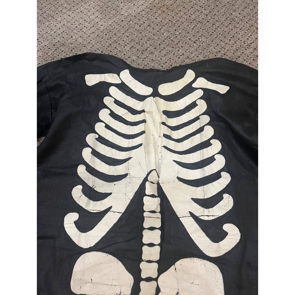 Vintage 1920s-30s Child's Skeleton Halloween Costume Black Cloth w Painted Bones