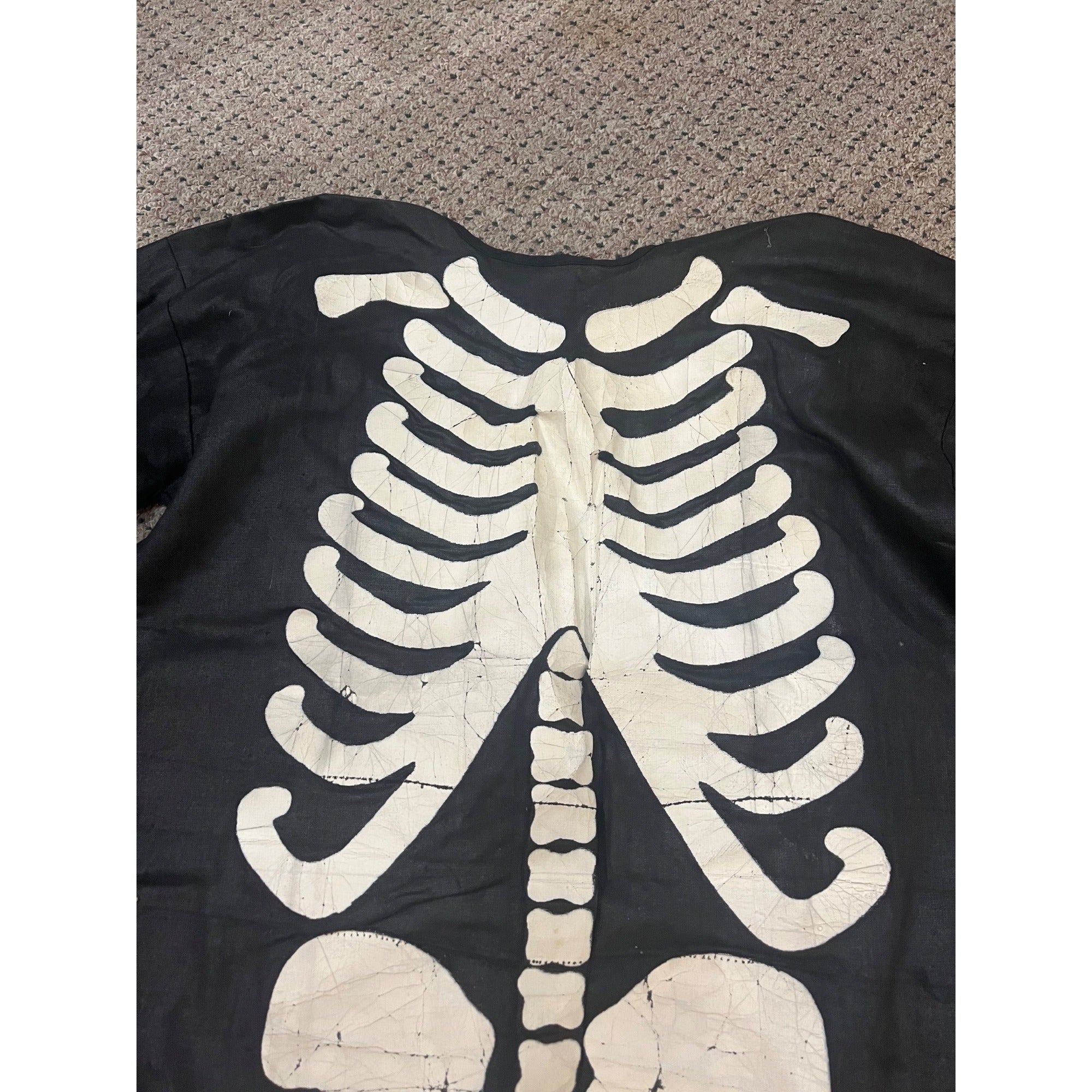 Vintage 1920s-30s Child's Skeleton Halloween Costume Black Cloth w Painted Bones