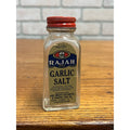 Vintage Rajah Garlic Salt Glass Jar with Red Metal Shaker Lid