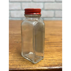 Vintage Rajah Garlic Salt Glass Jar with Red Metal Shaker Lid