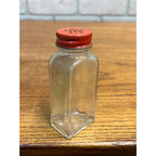 Vintage Rajah Garlic Salt Glass Jar with Red Metal Shaker Lid