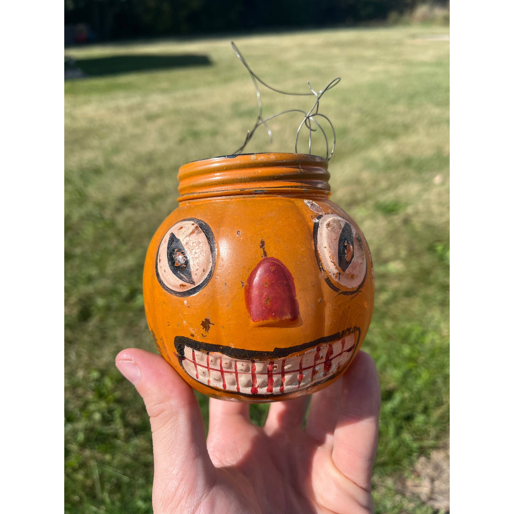 RARE Antique Halloween 1920s Glass Jack o' Lantern JOL Candy Container