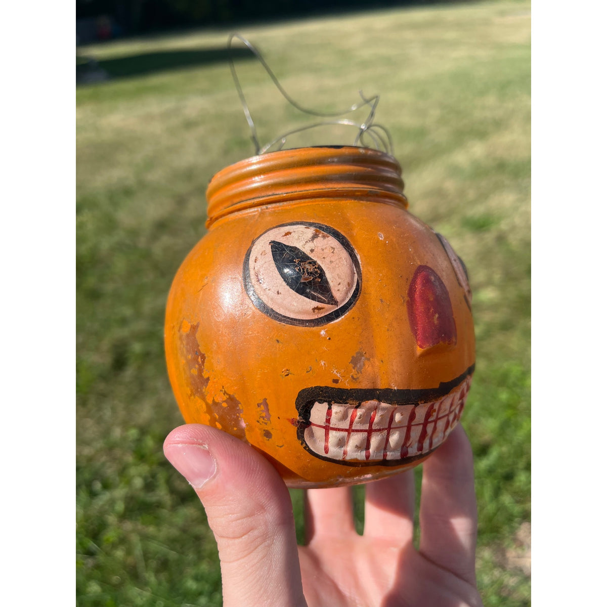 RARE Antique Halloween 1920s Glass Jack o' Lantern JOL Candy Container