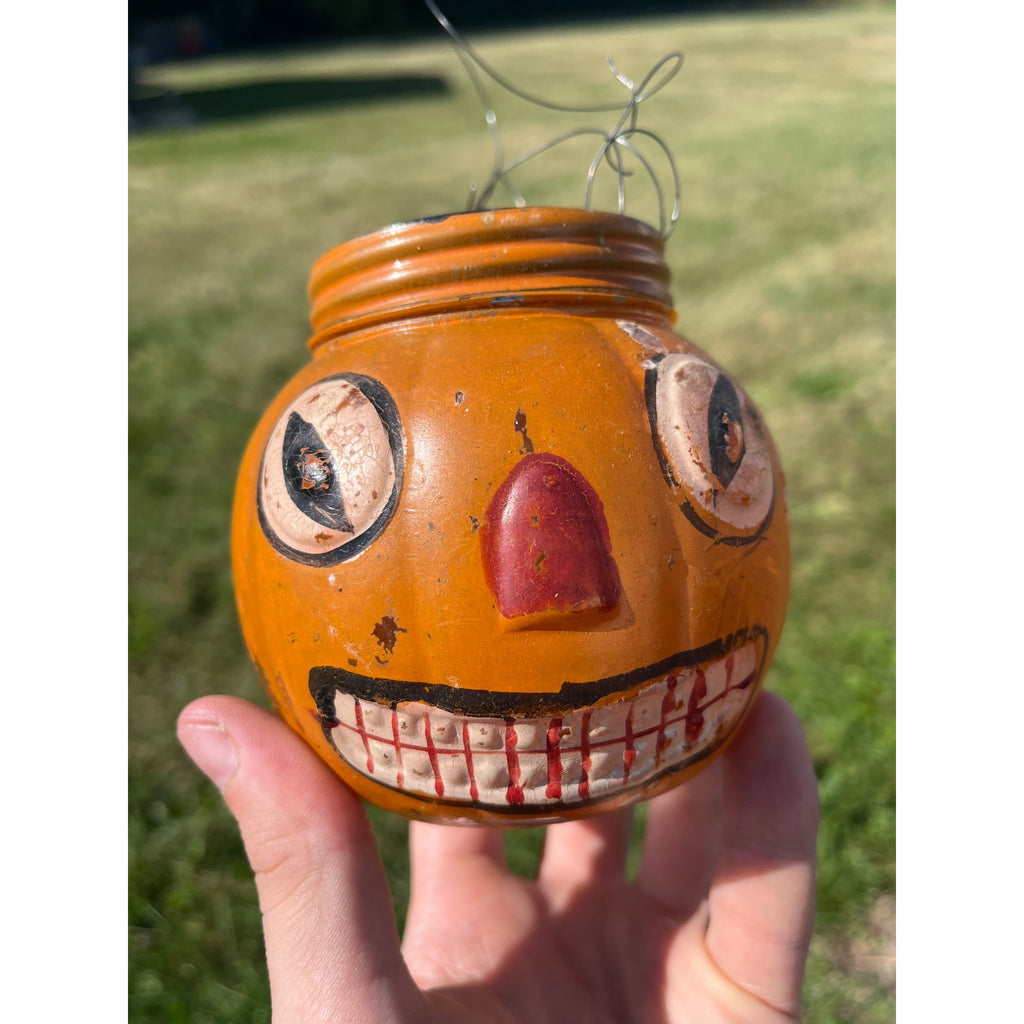 RARE Antique Halloween 1920s Glass Jack o' Lantern JOL Candy Container