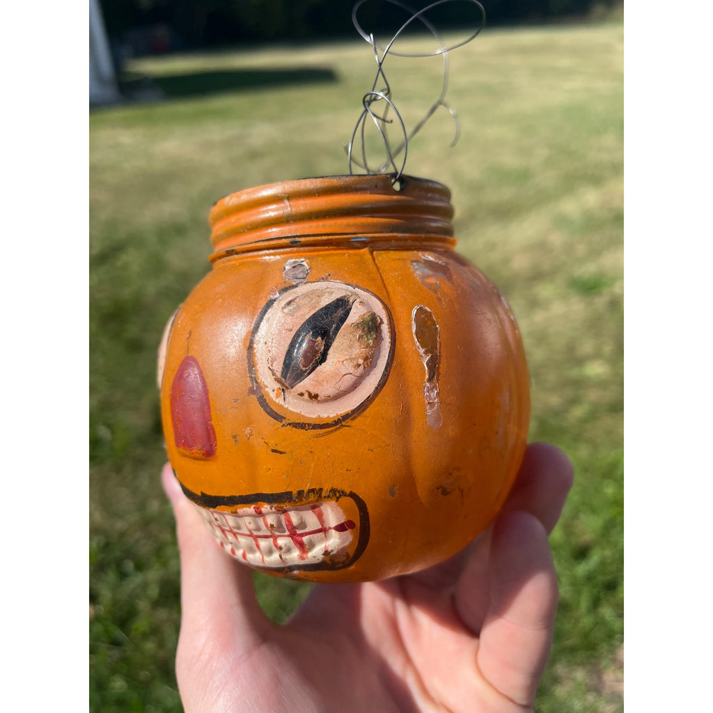 RARE Antique Halloween 1920s Glass Jack o' Lantern JOL Candy Container