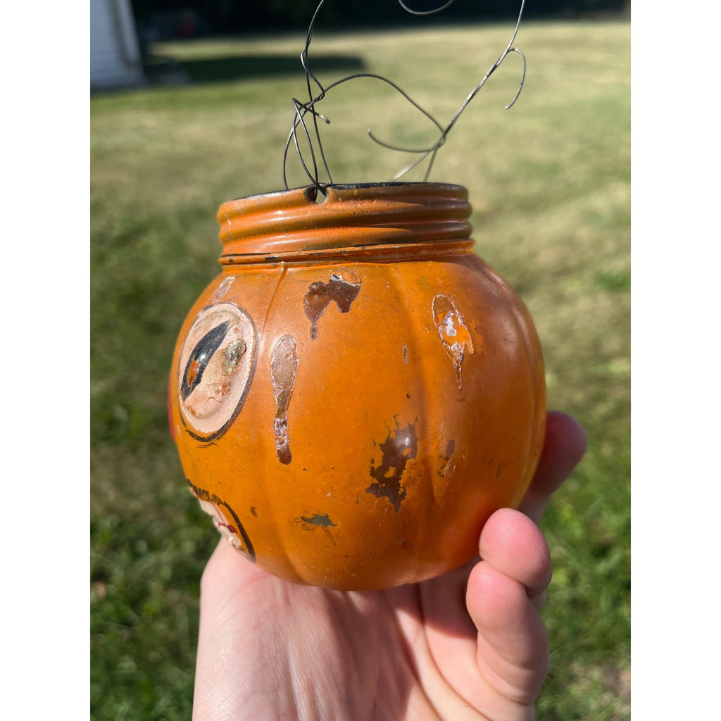 RARE Antique Halloween 1920s Glass Jack o' Lantern JOL Candy Container