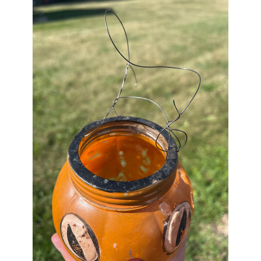 RARE Antique Halloween 1920s Glass Jack o' Lantern JOL Candy Container