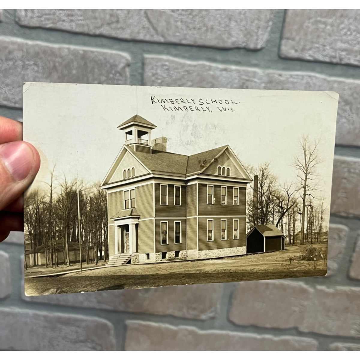 Postcard RPPC Kimberly School Wisconsin Wis WI Outagamie Building