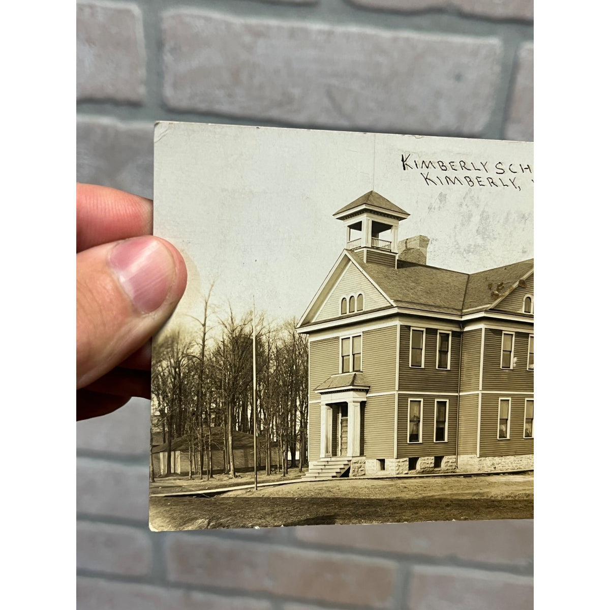Postcard RPPC Kimberly School Wisconsin Wis WI Outagamie Building