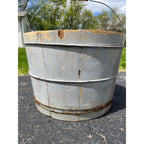 Antique Primitive 19th c Original Blue Gray Paint Wood Stave Syrup Pail Bucket