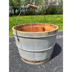 Antique Primitive 19th c Original Blue Gray Paint Wood Stave Syrup Pail Bucket