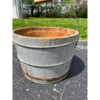 Antique Primitive 19th c Original Blue Gray Paint Wood Stave Syrup Pail Bucket