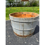 Antique Primitive 19th c Original Blue Gray Paint Wood Stave Syrup Pail Bucket