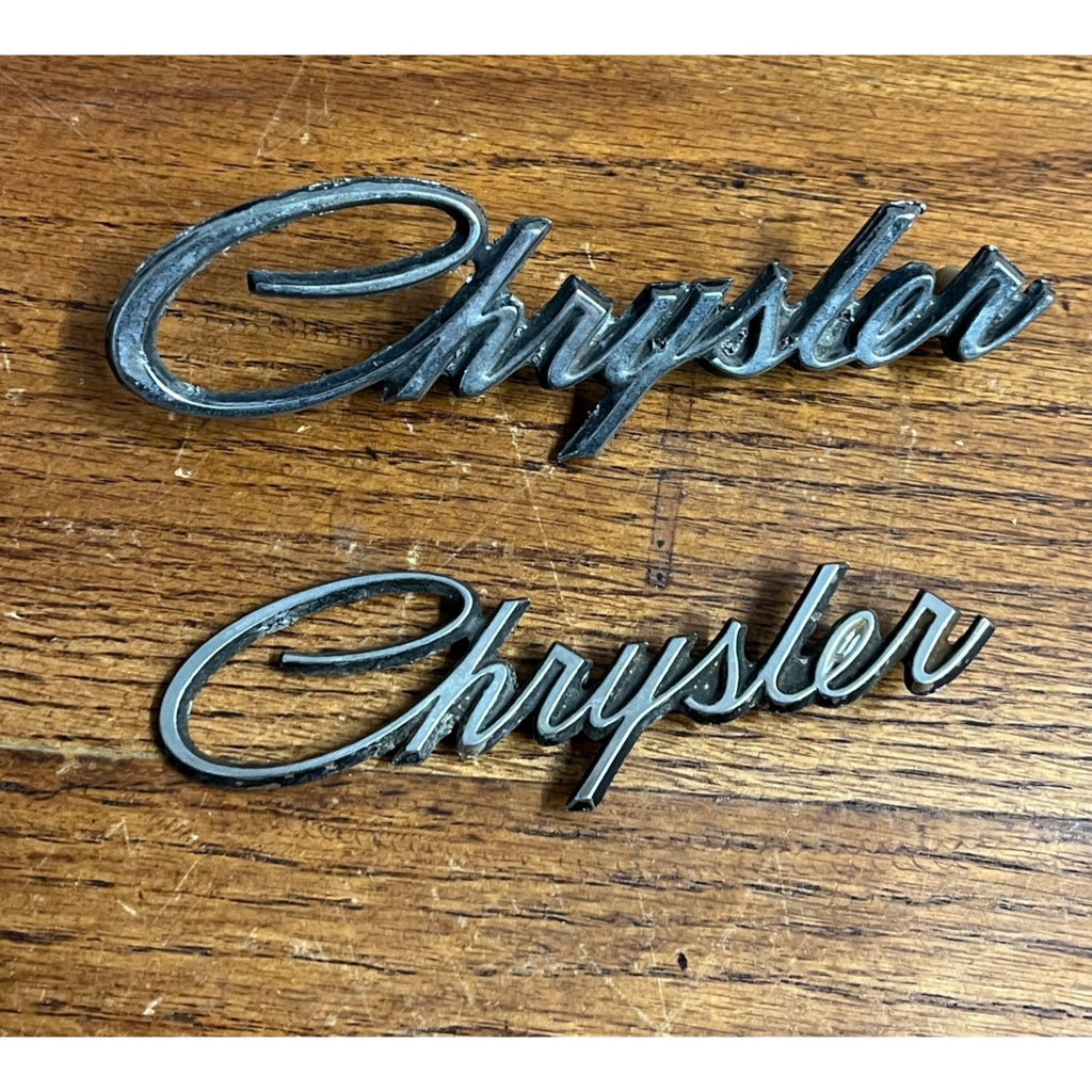 Vintage Chrysler Emblem Badges Script Lot (2) OEM Original Parts
