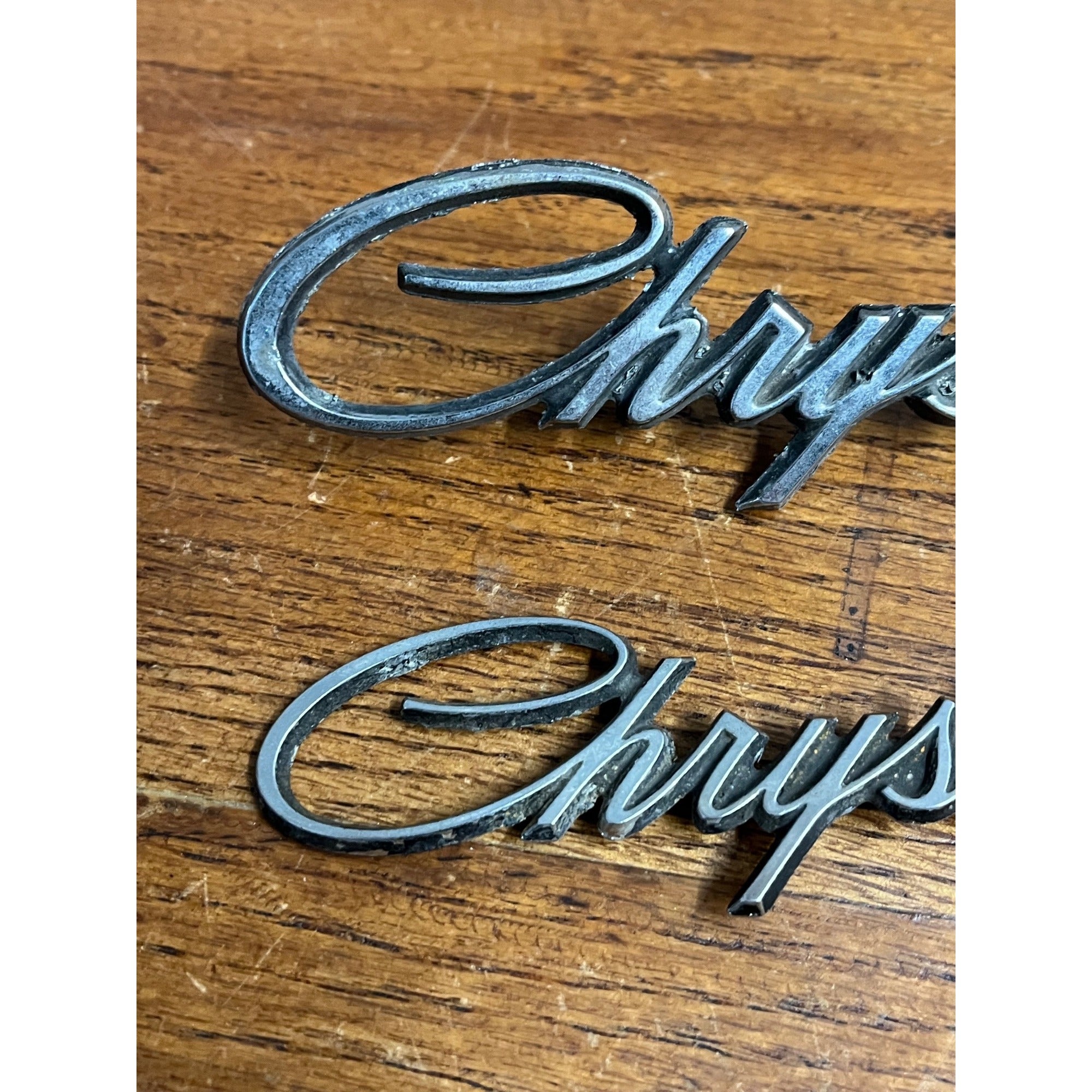 Vintage Chrysler Emblem Badges Script Lot (2) OEM Original Parts