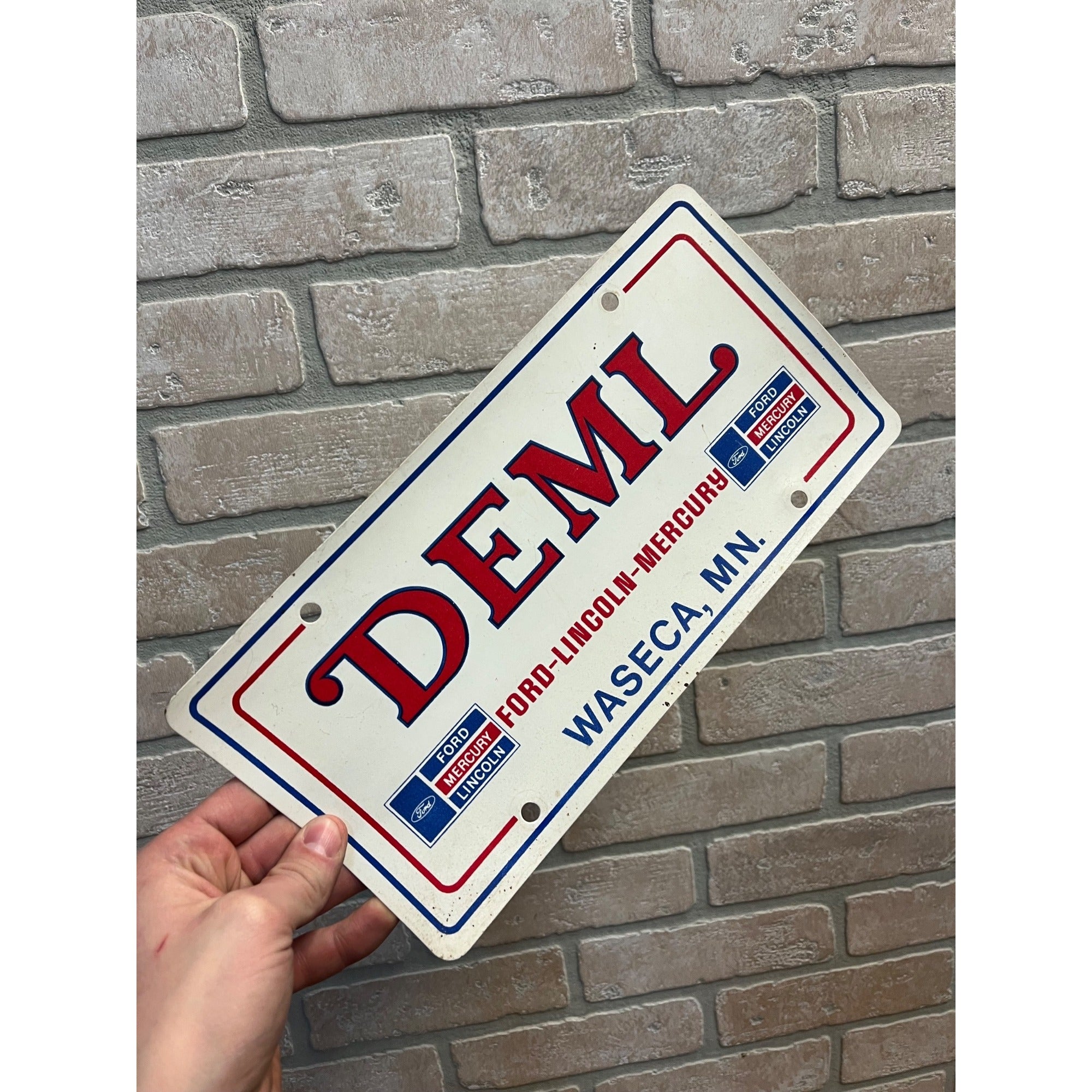 Vintage Deml Ford Mercury Lincoln Waseca MN Dealership Booster License Plate