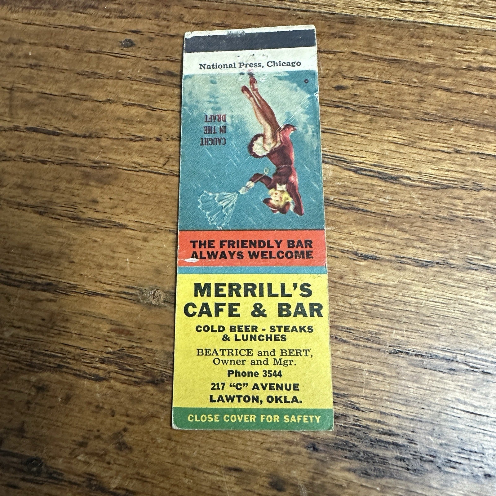 1940s 1950s Pinup Girlie Girly Matchbook Cover Merrills Cafe Lawton Oklahoma