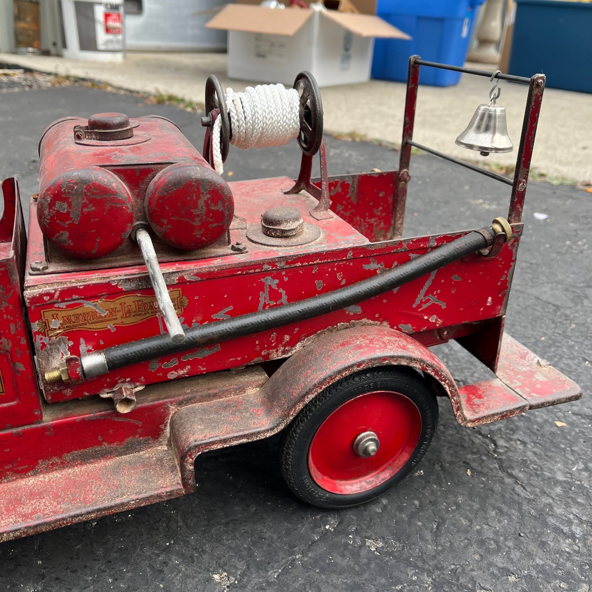 Vintage 1920s SturdiToys American LaFrance Fire Pumper Truck Pressed Steel Toy