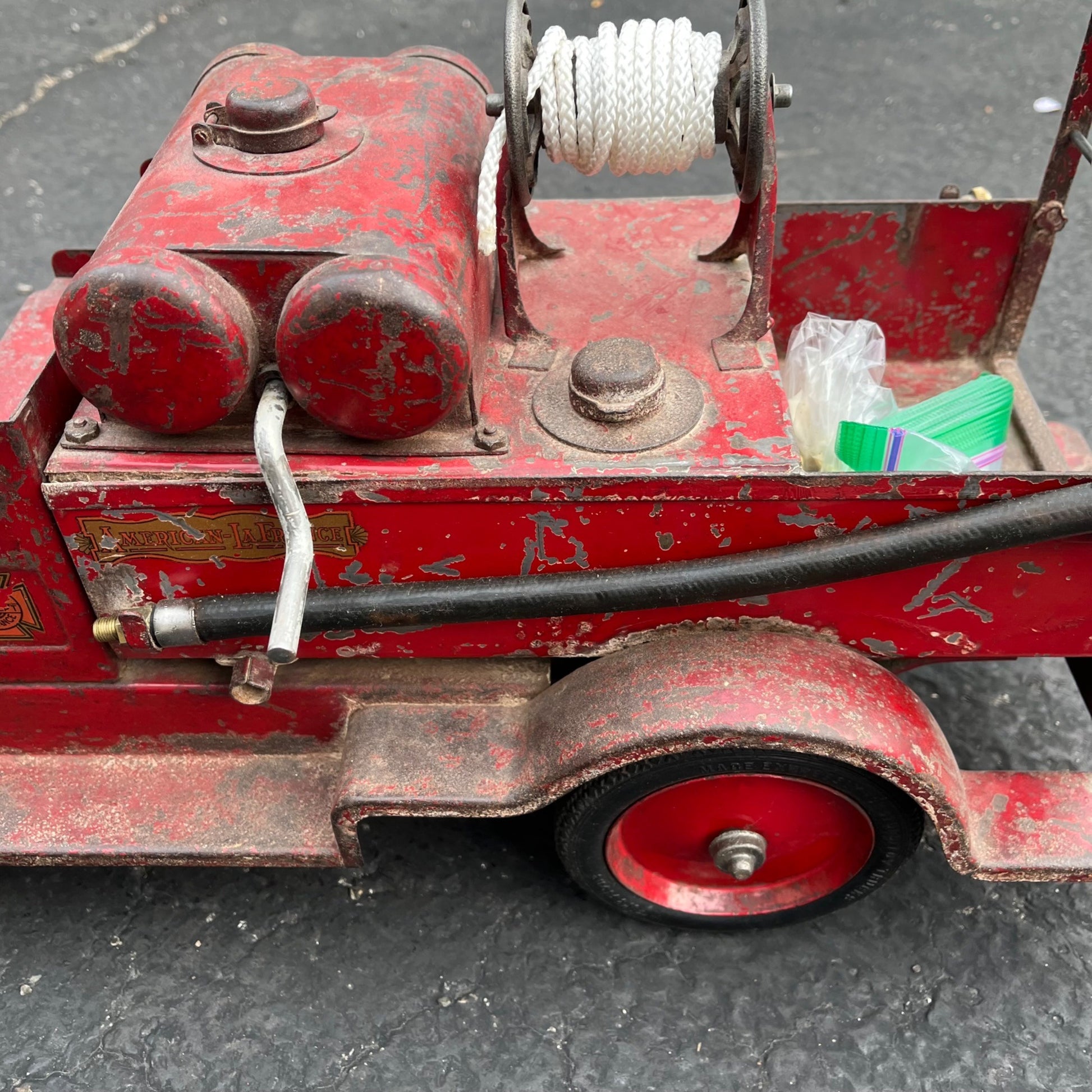 Vintage 1920s SturdiToys American LaFrance Fire Pumper Truck Pressed Steel Toy
