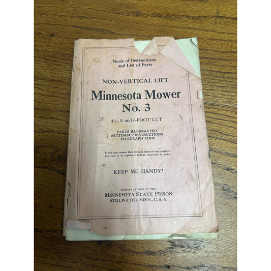 RARE 1930s Minnesota State Prison Mower Instruction / Parts Booklet Tractor Guide