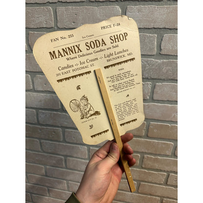 RARE Vintage 1920s Mannix Soda Ice Cream Advertising Fan Brunswick MD