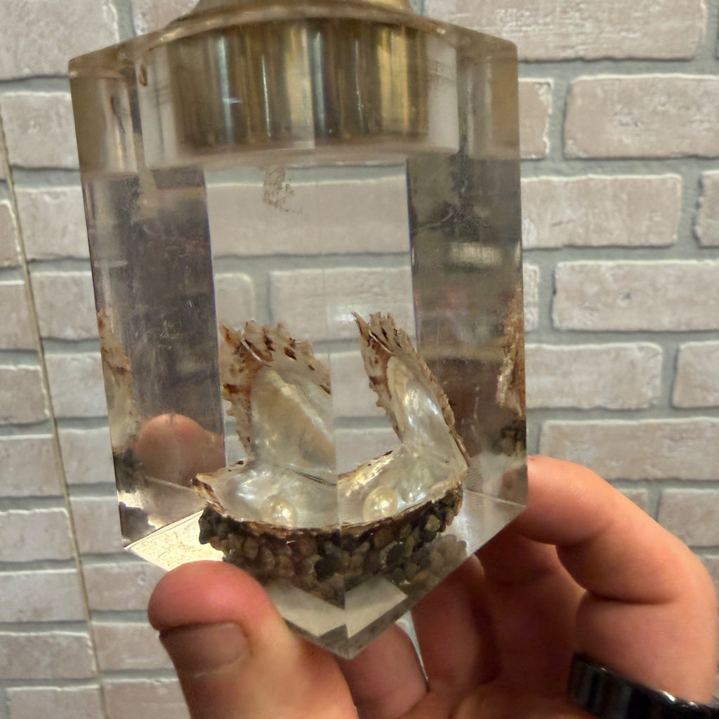 Vintage Clam W/ Pearl Shell On Stones Table Top Lighter Untested
