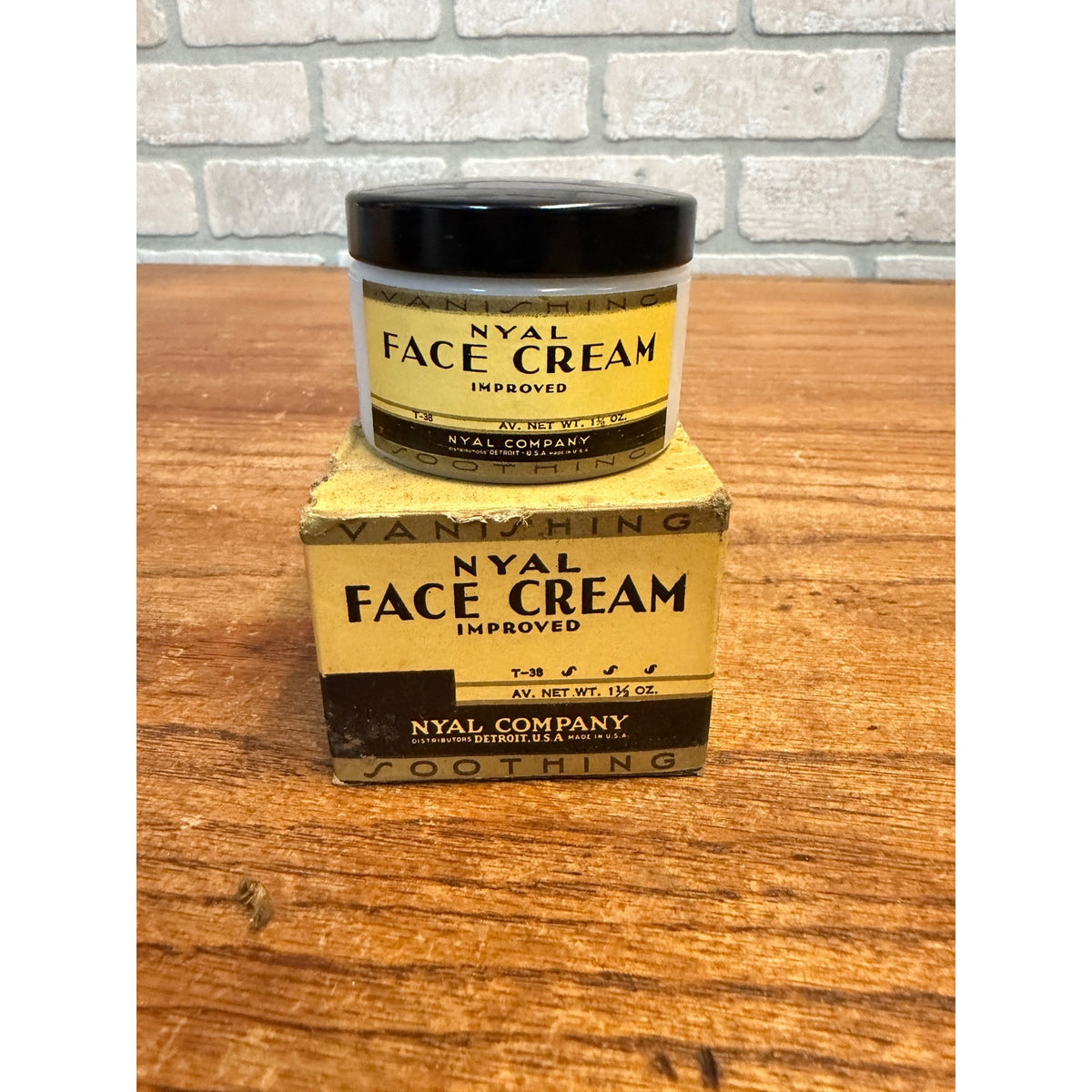 Vintage Nyal Improved Face Cream Milk Glass Jar and Original Box Detroit, Michigan USA Circa 1930's