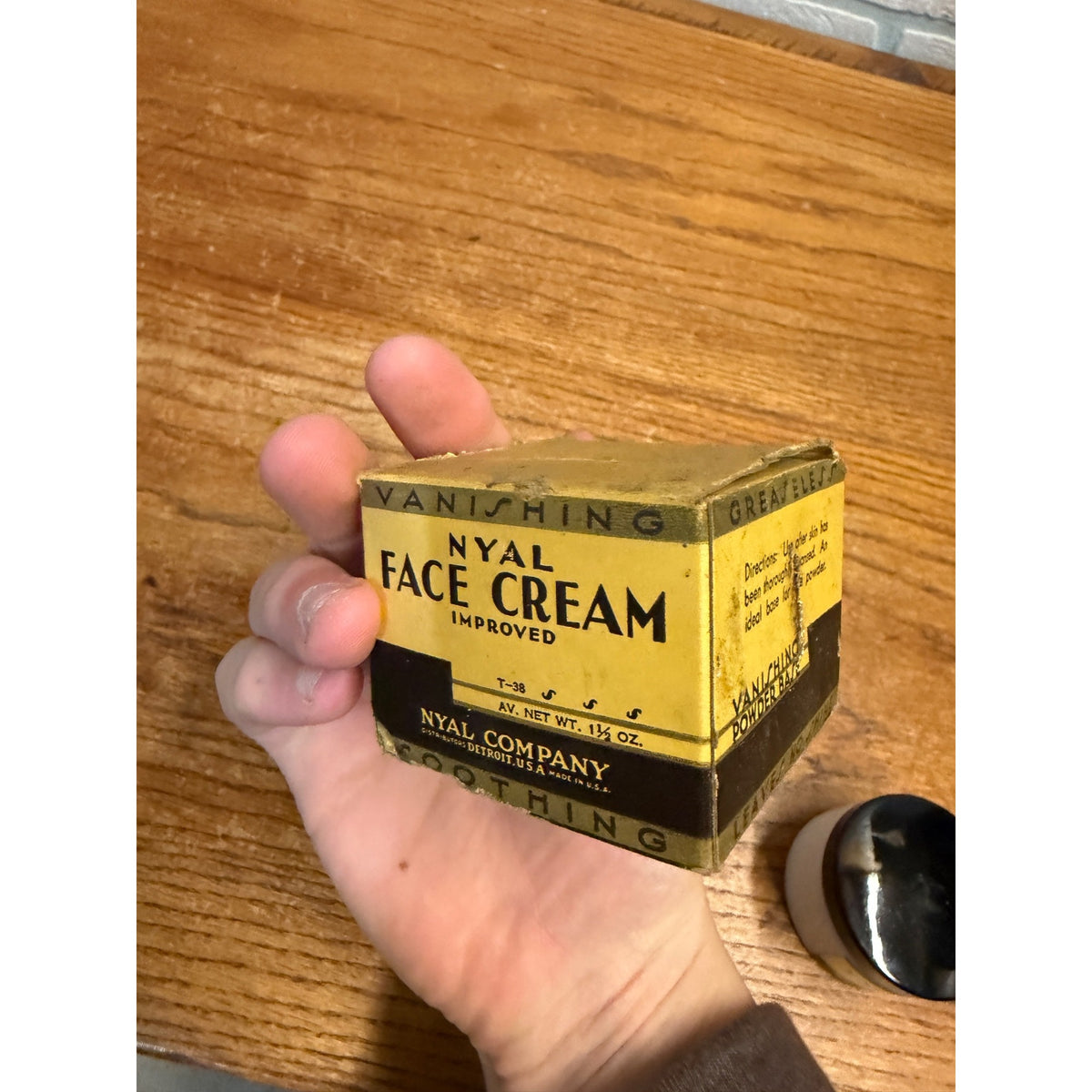 Vintage Nyal Improved Face Cream Milk Glass Jar and Original Box Detroit, Michigan USA Circa 1930's