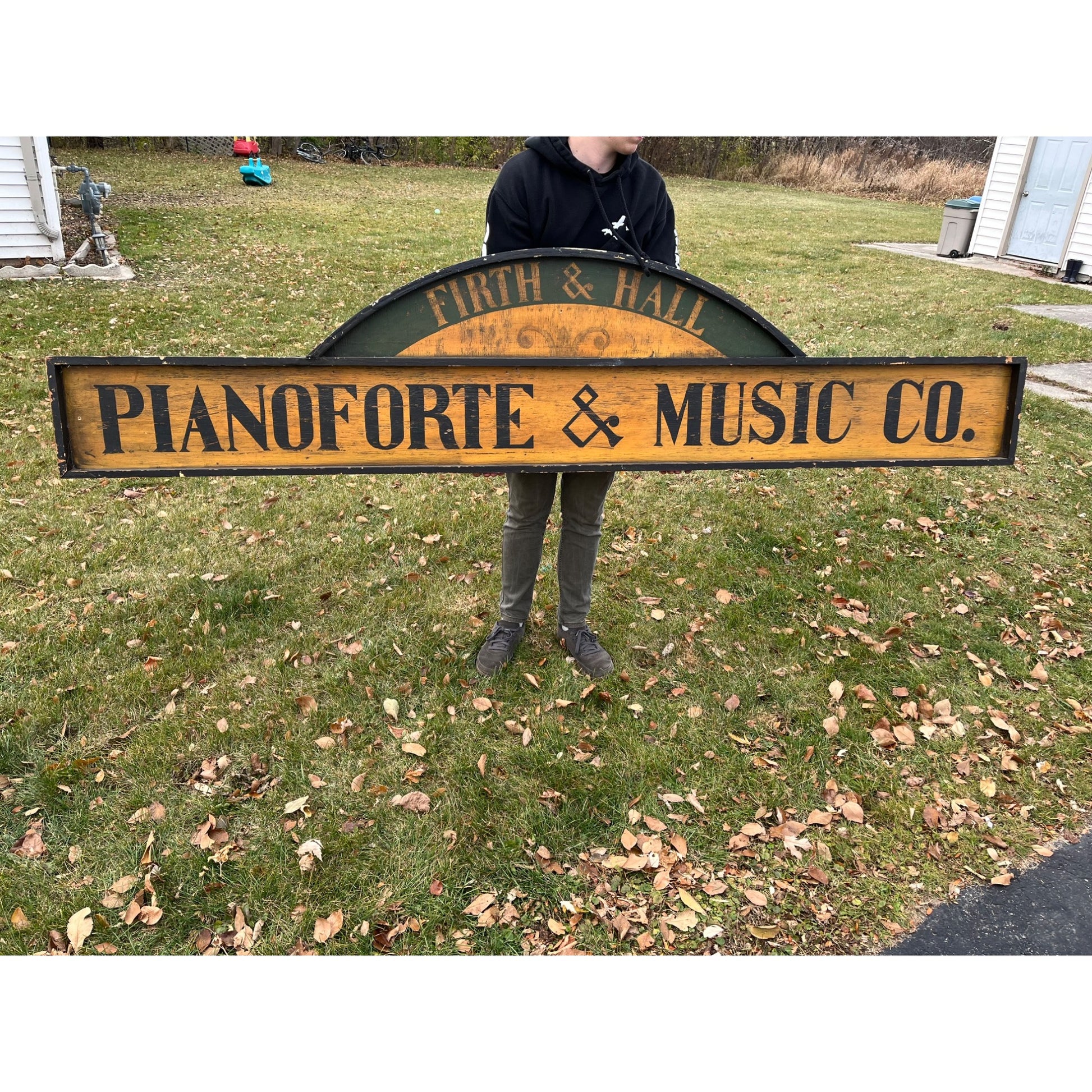 Vintage Pianoforte & Music Co. New York Wooden Trade Advertising Store Sign 8ft