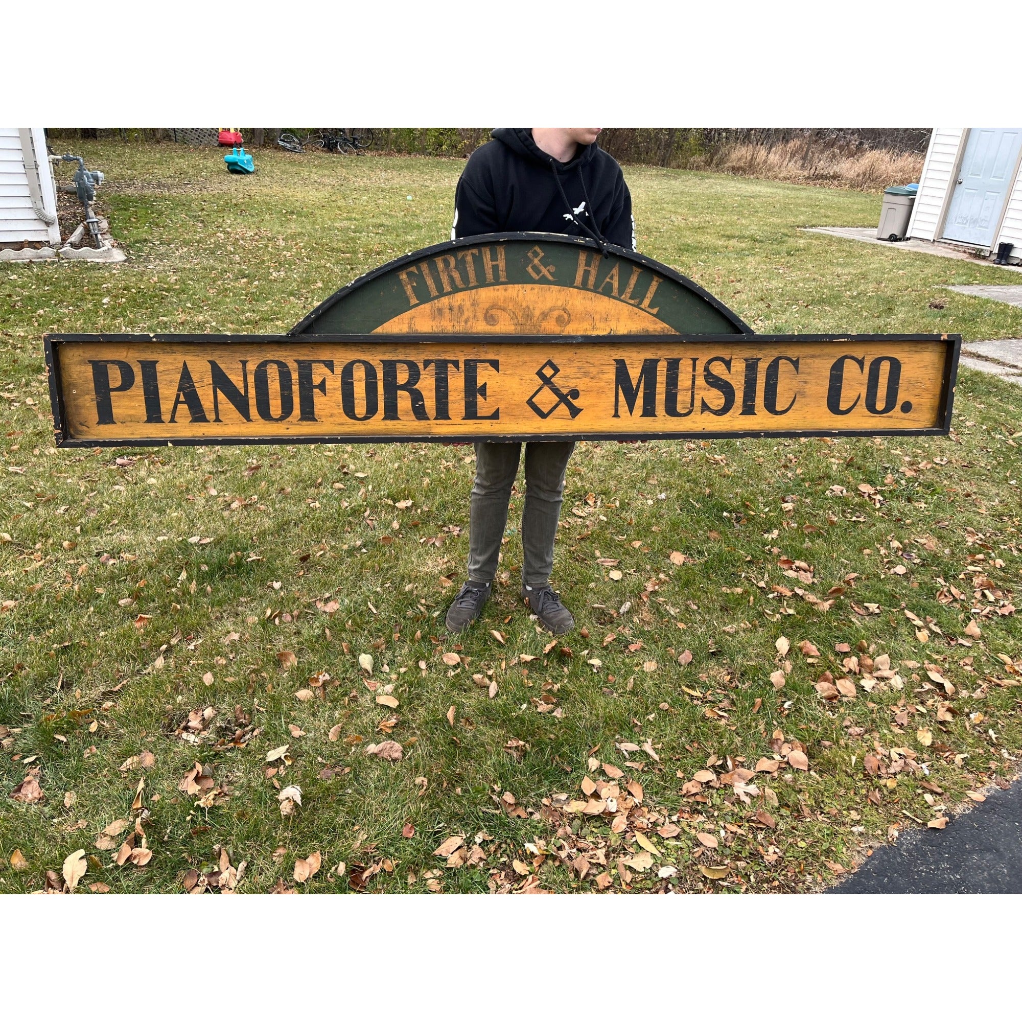 Vintage Pianoforte & Music Co. New York Wooden Trade Advertising Store Sign 8ft