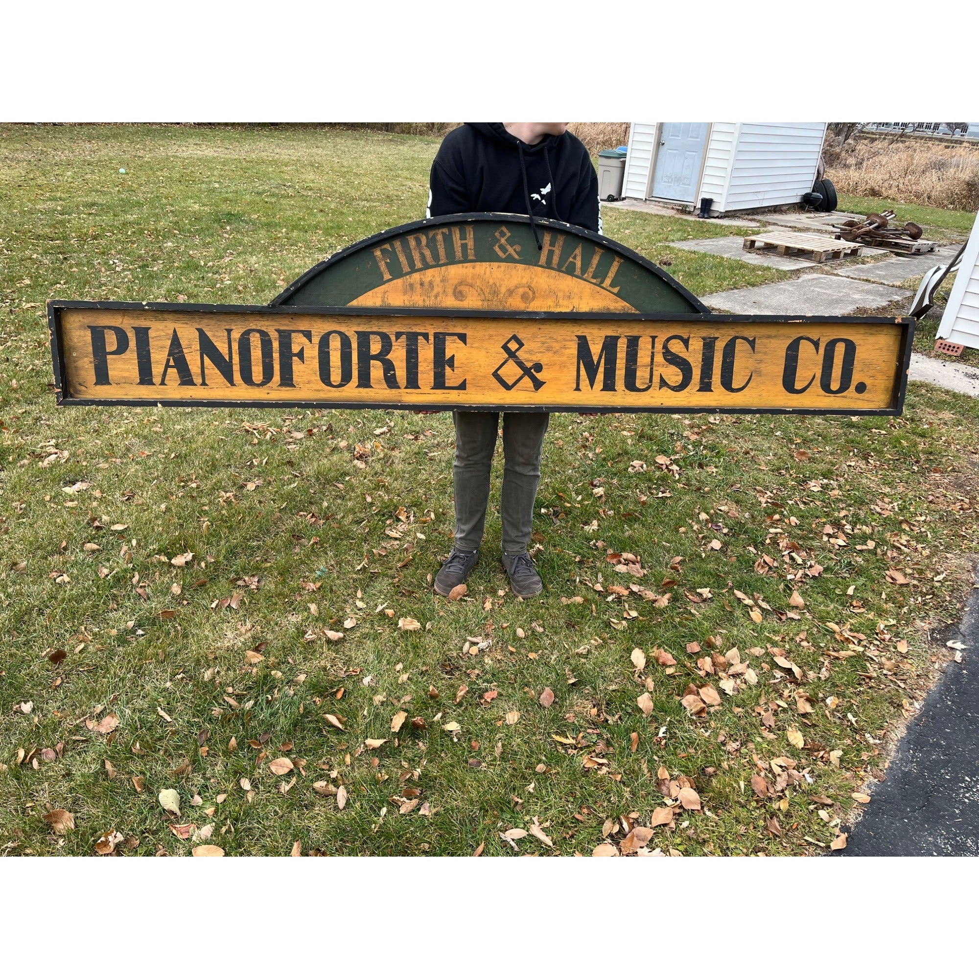 Vintage Pianoforte & Music Co. New York Wooden Trade Advertising Store Sign 8ft