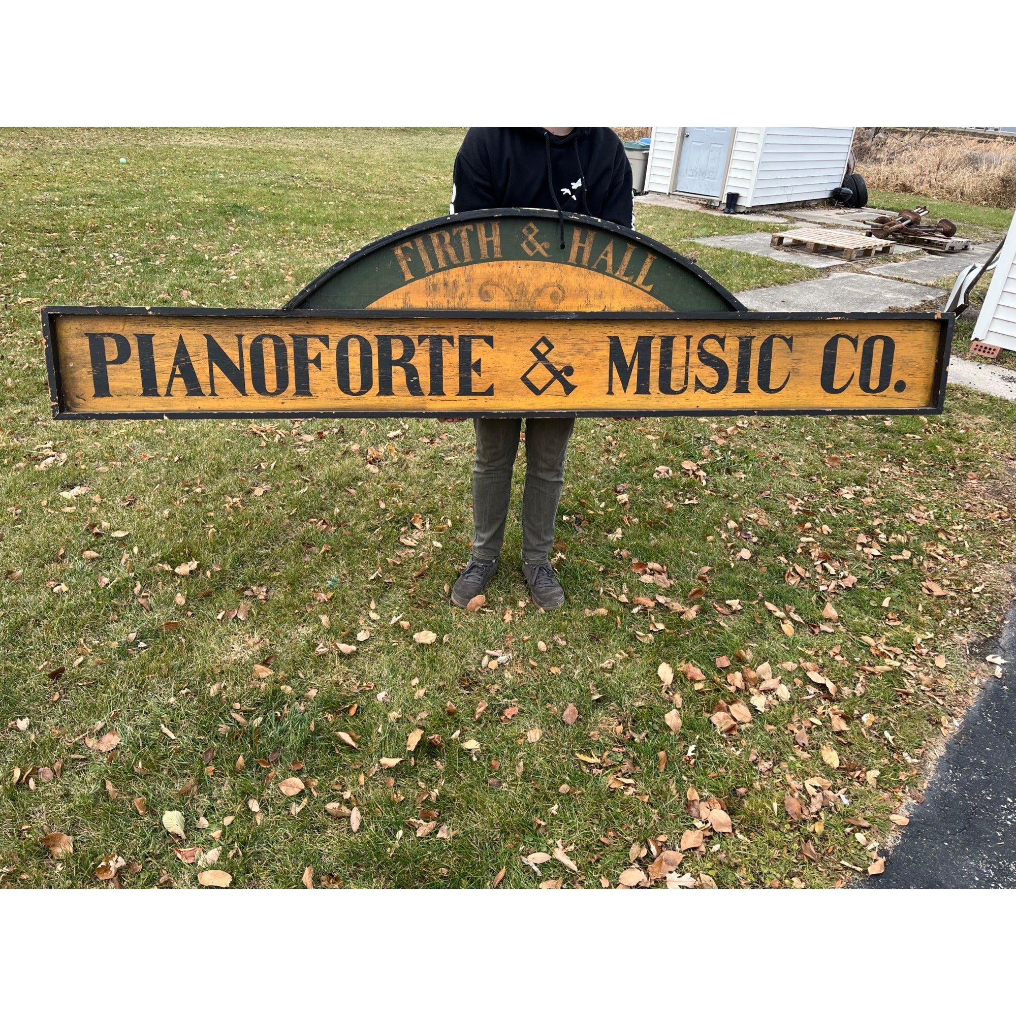 Vintage Pianoforte & Music Co. New York Wooden Trade Advertising Store Sign 8ft