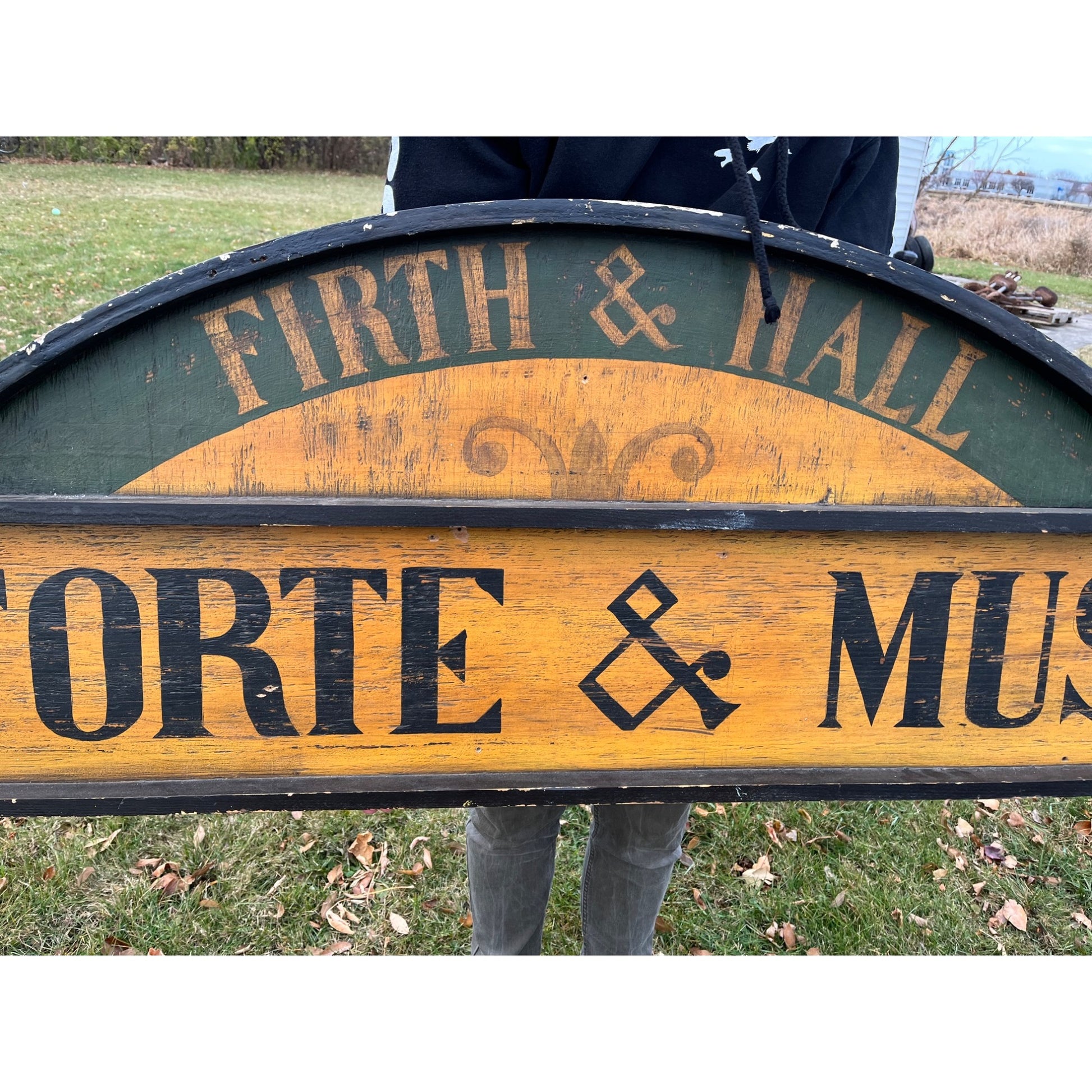 Vintage Pianoforte & Music Co. New York Wooden Trade Advertising Store Sign 8ft