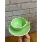 Vintage McKee Jadeite Laurel Child's 3" Cup 4.5" Saucers Glows Uranium