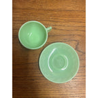 Vintage McKee Jadeite Laurel Child's 3" Cup 4.5" Saucers Glows Uranium
