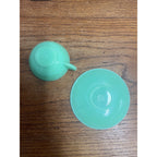 Vintage McKee Jadeite Laurel Child's 3" Cup 4.5" Saucers Glows Uranium