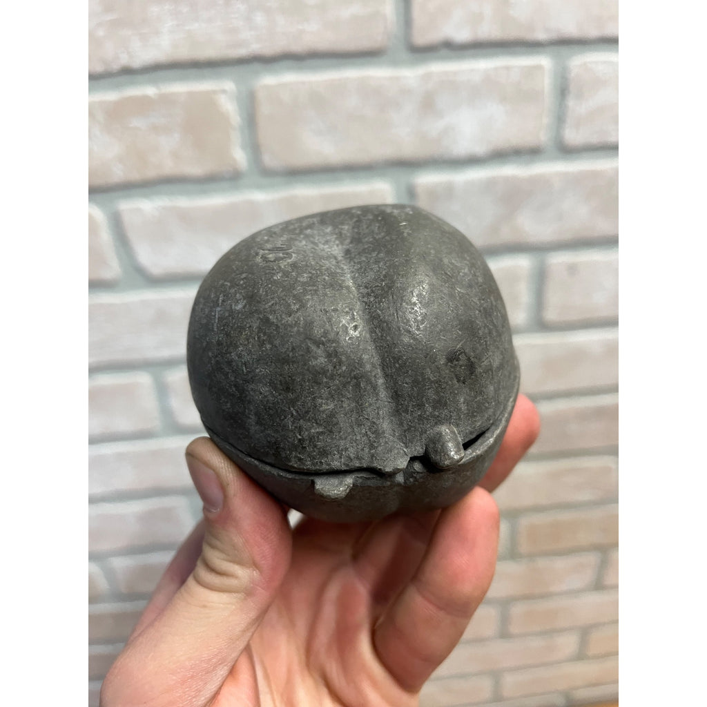 Antique Primitive Pewter Peach Fruit Ice Cream Mold Hinged Farmhouse Country