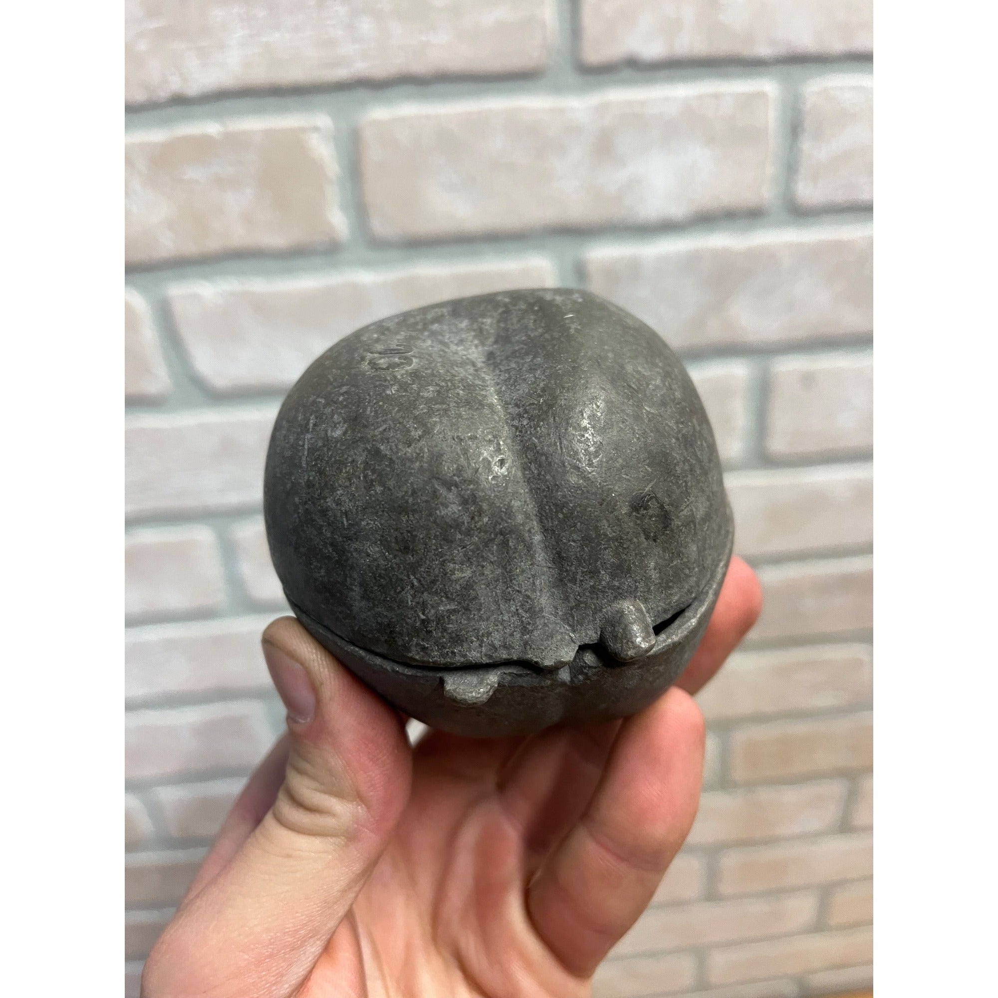 Antique Primitive Pewter Peach Fruit Ice Cream Mold Hinged Farmhouse Country